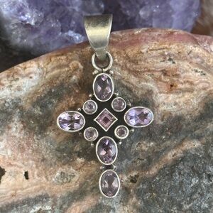 Genuine amethyst vintage sterling silver cross